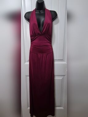 Womens Club L Halter Maxi Dress Size 12 Burgundy